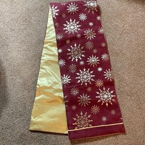 Holiday table runner Gold & Burgundy with snowflakes  width 12.625 Length 72